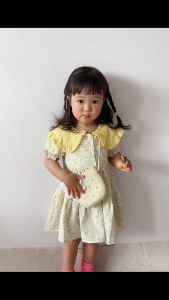 【Free Gift Bag】Kids Girl Dress 1-7 Years Fashion Toddler Girl Princess Party Clothes Short Sleeves Floral Wedding Dresses Summer Dinner Party Clothing