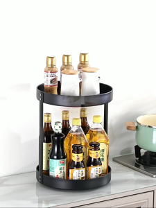 Rotatable Spice Rack Kitchen Rack Organizer Double Layer Tray Lazy Susan Seasoning Spice Organiser