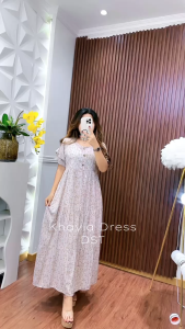 Fashion Wanita Midi Maxi Dress Khayla Dress DST Collection Rayon Motif Twill Polos Busui Friendly