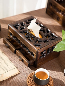 Wooden Tissue Box with 2 Drawers - Hand Hollow Carved Solid Wood Multifunctional Tissue Box Hotel Spa Bedroom Living Room Decorative Tissue Box