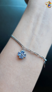 Super Premium Grade Faceted Lucky Clover Tanzanite Full S925 Adjustable Chain Bracelet