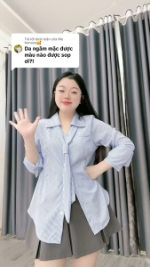 Áo Sơ Mi Nữ Kiểu Tay Dài Kèm Vạt Cà Vạt Phong Cách Hàn Quốc Vải Lụa Chéo Kẻ Sọc CÓ BIGSIZE SM168