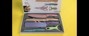 6pcs Kitchen Knife set corrugated Colorful Stainless Steel chef Knife cleaver bread knife scissors kitchen Bar