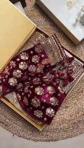 PRE ORDER 15 DAYS - HEAVY SOFT TISSU ORGANZA SILK ON HEAVY EMBROIDERY ZARI THREAD DORI & SEQUENCES WORK ALL OVER SAREE WITH BEAUTIFUL LACE BORDER ON SAREE
