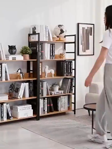 KEKEE Bookshelf  Bookcase Floor Mounted Steel Wood Household Iron Crafts Multilayer Storage Rack Easy Living Room Bookshelf Library Storage Rack 置物架