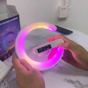 Bluetooth LED Speaker with Multi-Mode Atmosphere Lighting and Wireless Charger - Portable Radio Speaker with Audio Output