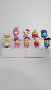 Figure Set Crayon Shin chan x Sanrio Keropi Hello Kitty Melody 10 karakter 8 cm