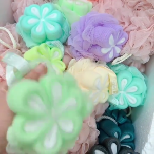 Bông Tắm Hình Hoa Hồng 6 Cánh Siêu Tạo Bọt Bông Tắm 2 Lớp Lưới Massage Tẩy Tế Bào Chết Kháng Khuẩn Cao Cấp