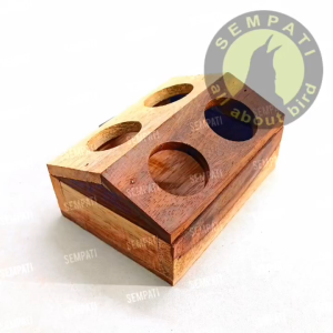 SEMPATI Tempat Makan Burung Lovebird Kotak Kayu Sonokeling 4 Lubang Wadah Pakan Koloni Ternak Breeding Sangkar Kandang Umbaran Anti Tumpah