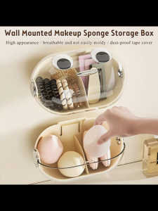 Dustproof Makeup Sponge Holder Wall Mount Beauty Blender Holder Drying Stand Sponge Powder Puff Sponge Storage Box Transparent Cosmetic Sponge Organizer Drying Container