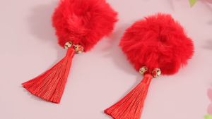 【COD&Local】Girls Hairpin Pair Chinese New Year Feature Rubber String Tassel Drape Ancient Style Hair Rope Spring Festival Hair Hoop