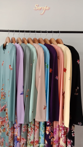 Baju Kurung Tanpa Gosok Seroja Zip Nursing Berpoket. Baju Kurung Moden Muslimah Anti Kedut Bercorak Cantik Murah
