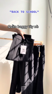 HÀNG CHUẨN!! Quần tây học sinh nữ ĐEN lưng cao đi học 1 cúc cài quần vải baggy nữ co giãn nhẹ đi học làm công sở