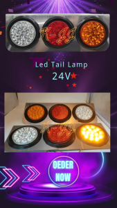 Lampu Belakang LED 24V 48 LED (Krom) Lampu Brek / Isyarat / Undur | Untuk Lori Trak Bot 1 Set (2 Unit)