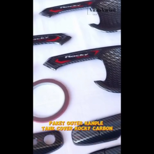 Paket Outer Cover Door Handle Tank Cover Mobil Daihatsu Rocky 2021 - 2023 Glossy Carbon