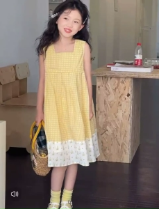 Terbaru import Korean Style Dress anak perempuan Gaun putri Dress warna krim Princess Dress