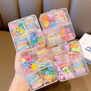 MallMainan-C1122 Karet Jepit Box Gift Set 4 Sekat Colorfull Aksesoris Rambut Anak Perempuan Jepitan