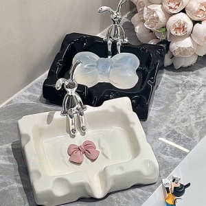 Cheese Design Ceramic Soap Dish – No Drill Wall-Mounted Rabbit Soap Holder | Elegant Drainage Soap Tray for Bathroom