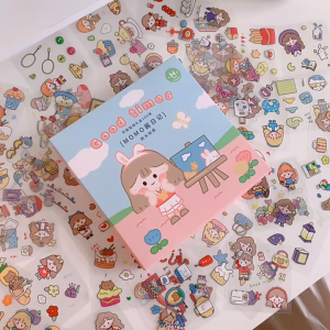 Jane1 Box: 100 Pcs Stiker Motif Kartun Anak Perempuan KawaiiMomo Saus Kartun Tangan Akun Stiker Set Hewan Peliharaan Stiker Tahan Air Lucu Hadiah Kotak Cangkir Air Stiker Dekoratif Tangan Stiker Akun