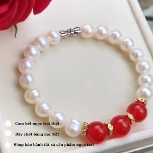 Vòng Tay Ngọc Trai Phối Đá Thạch Anh Đỏ