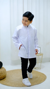 Laatansa Exclusive - Baju Koko Anak Putih Bordir Lengan Panjang