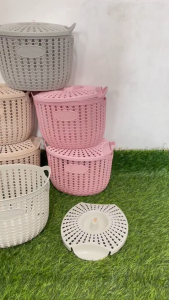 [6 pcs] Keranjang Tutup Plastik Opaz Penyimpanan Serbaguna Souvenir Besek Berkat Hajatan Anyam Tebal