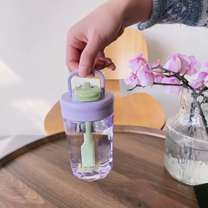 Botol Minum Sedotan Transparan Portable Model Aesthetic 2 in 1 Volume 700 ml