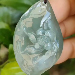 Quality Semi Icy Full Oil Green Natural Type A Jadeite Jade Pendant Necklace crafted with Lotus certificate included weigh 12.07 grams measurement 41.3 * 27 * 11 mm (pendant182)