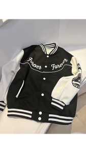 Jaket Forever Korean Baseball Varsity Fleece Full Print Tebal Premium OOTD Korean Style Casual Daily