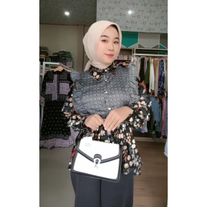 Anindya Fashion Presents Busana Muslim Wanita Atasan Belleza 384 397 Bahan Silk Motif Premium Dengan Desain Variasi Lengan Panjang Look Kasual Basic Elegan Atasan Lebaran Terbaru