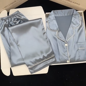 ชุดนอนสีพื้น ชุดนอนบิ๊กไซส์ แขนยาว+ขายาว ผ้าซาติน อก 43 52 60 นิ้ว ผ้าเย็นใส่สบาย ชุดนอนผู้ชาย ชุดนอนคู่