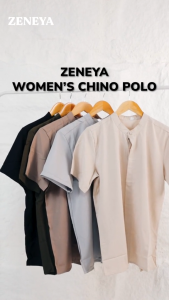 Zeneya Chino Polo For Woman Women Chinese Collar with Buttons Plain Tops Top Casual Office Wear Short Sleeve Blouse