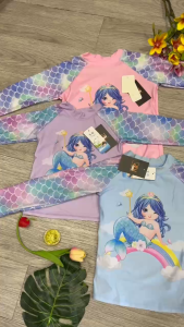 Đồ bơi 2 mảnh bé gái áo phủ bụng dài tay quần dài họa tiết nàng tiên cá đáng yêu đủ size 10kg đến 30kg BINSPORTS BB066