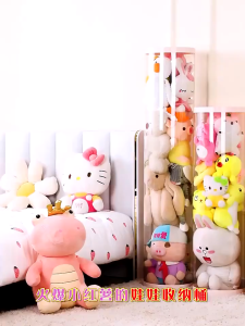 Kotak penyimpanan boneka PVC berlapis tembus cahaya berbentuk tabung silinder tahan lama dengan kotak penyimpanan boneka