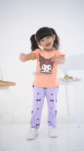 Setelan Anak Perempuan Motif Karakter Lucu - Baju & Celana Panjang - Usia 1-6 Tahun