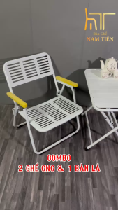 Bộ Bàn Ghế Xếp Cafe Ngoài Trời Gấp Gọn Combo 2 Ghế 1 Bàn Nan Lá Sắt Sơn Tĩnh Điện