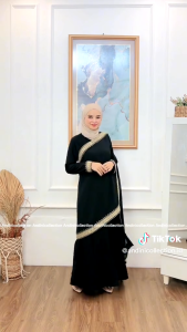 Gamis Abaya Turkey Amarta 130 Selendang India Hitam Putih Dewasa Muslim Bordir dan Payet Andinicollection