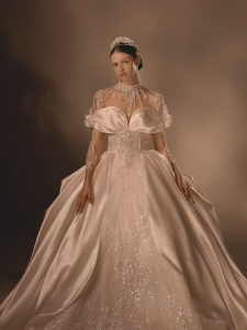 GAUN SABRINA LENGAN PENDEK BERPAYET / GAUN EKOR PANJANG 3MTR MEWAH SABRINA