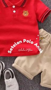Setelan Anak Model Kaos Polo dan Celana Pendek Motif Beruang Usia 1-5 Tahun - Fashion Anak Trendy