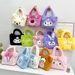 Plush Handbag Cute Fashion Kuromi Melody Hello Kitty Cinnamonroll Phone Pouch Girls Tote Bags Kids Beg Budak Party Bag Mickey Mouse Handbag Disney Minnie Hand Bag