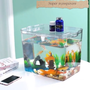 Heavy Duty Hard Plastic Transparent Fish Tank Bowl Aquarium With Lid (MLXL)