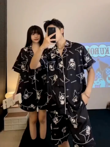 Bộ đồ ngủ vải lụa satin thoải mái in họa tiết cậu bé bút chì Shin-chan dành cho nam và nữ size M-3XL