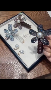 F4 Ikat Rambut Korea Model Kabel Motif Bunga Permata Phone Cord Rhinestone Flower Hair Ring AHD010