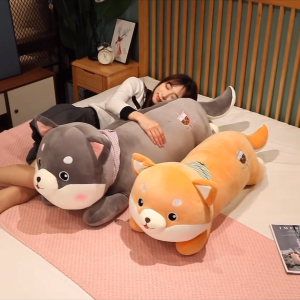 Lying Shiba Inu Dog Plush Pillow Stuffed Animal Plush Toy Puppy Doll Bubble Tea Dog Sleep Pillow Kids Girls Gift D-201