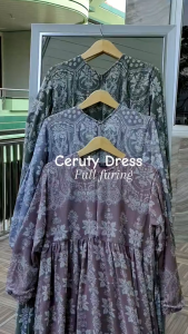Gamis Syari Ceruty furing full Furring I Ceruty Babydoll Motif Terbaru | Dress Wanita Jihyo Yuvika Motif Etnic Bunga