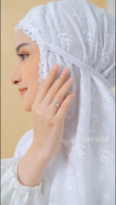 Kerudung Putih Haji & Umroh Full Bordir Bahan Katun Paris Premium Bergo Hijab Instan ALBESTH
