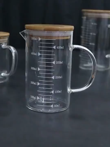 [HCM]thủy tinh có vạch chia định lượng kèm nắp gỗ tre cao cấp đong thủy tinh định lượng kèm nắp gỗ tre-CA666