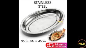 MLK Extra Deep Oval Fish Plate Stainless Steel Pinggan Ikan Bujur Extra Dalam Ikan Bakar Restaurant
