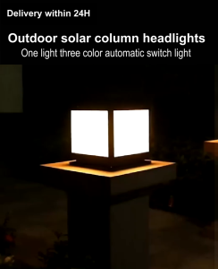 Modern Pillar Light Outdoor 3-Color Outdoor Pillar Light IP67 Waterproof  Outdoor Gate Light Solar Automatic Sensor  Solar Light Outdoor Lighting Balcony Fence Entrance Door Solar Bollard Light Pathway Landscape Lawn Post Lamps