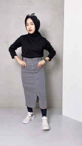 Bunny Skirt - Rok Jeans Panjang 7/8 Highwaist A Line Wanita Korean Style Belah Depan